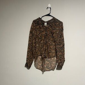 Free People Black and Brown Floral Blouse